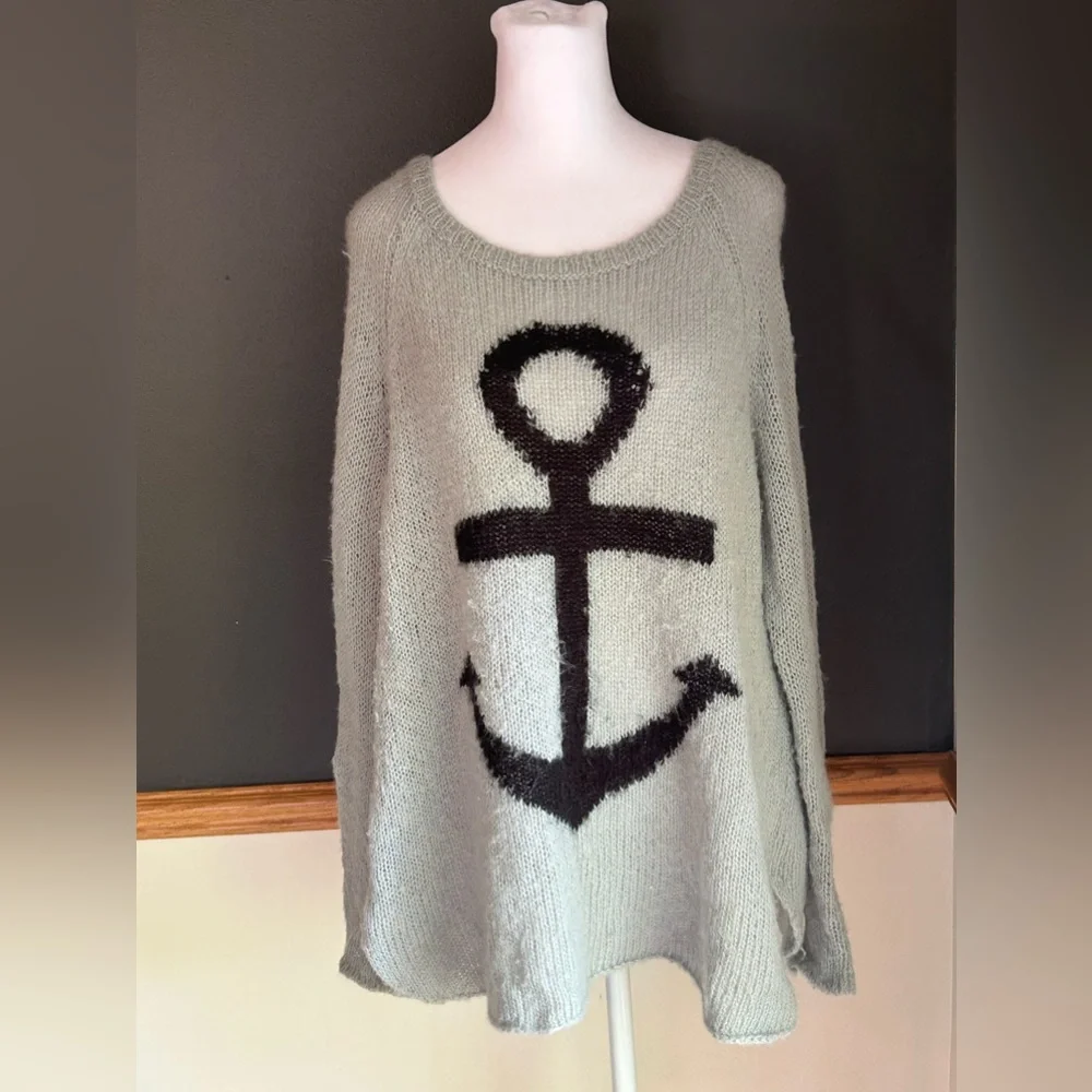 Wooden Ships Paola Buendia Sweater Medium/Large Gray Anchor Loose Knit Slouchy - Picture 1 of 7